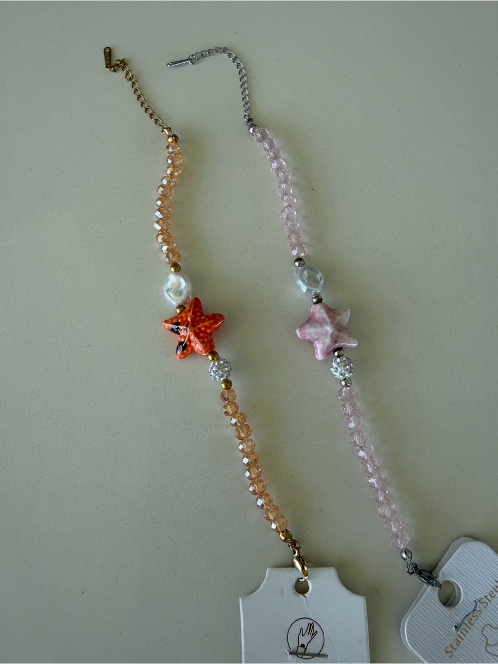 2 NWT Starfish Beaded Bracelet - Pink & Orange
